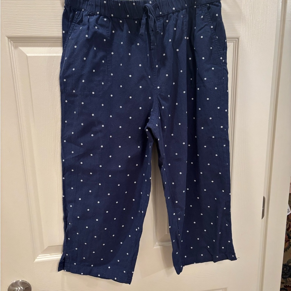 Navy Blue and White Polka Dot Cropped Pants